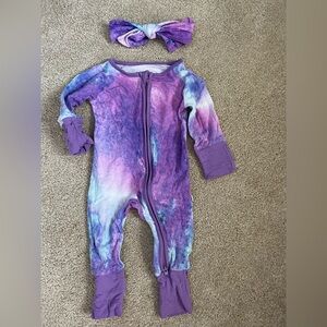 Little Sleepies tye-dye purple zippy with bow